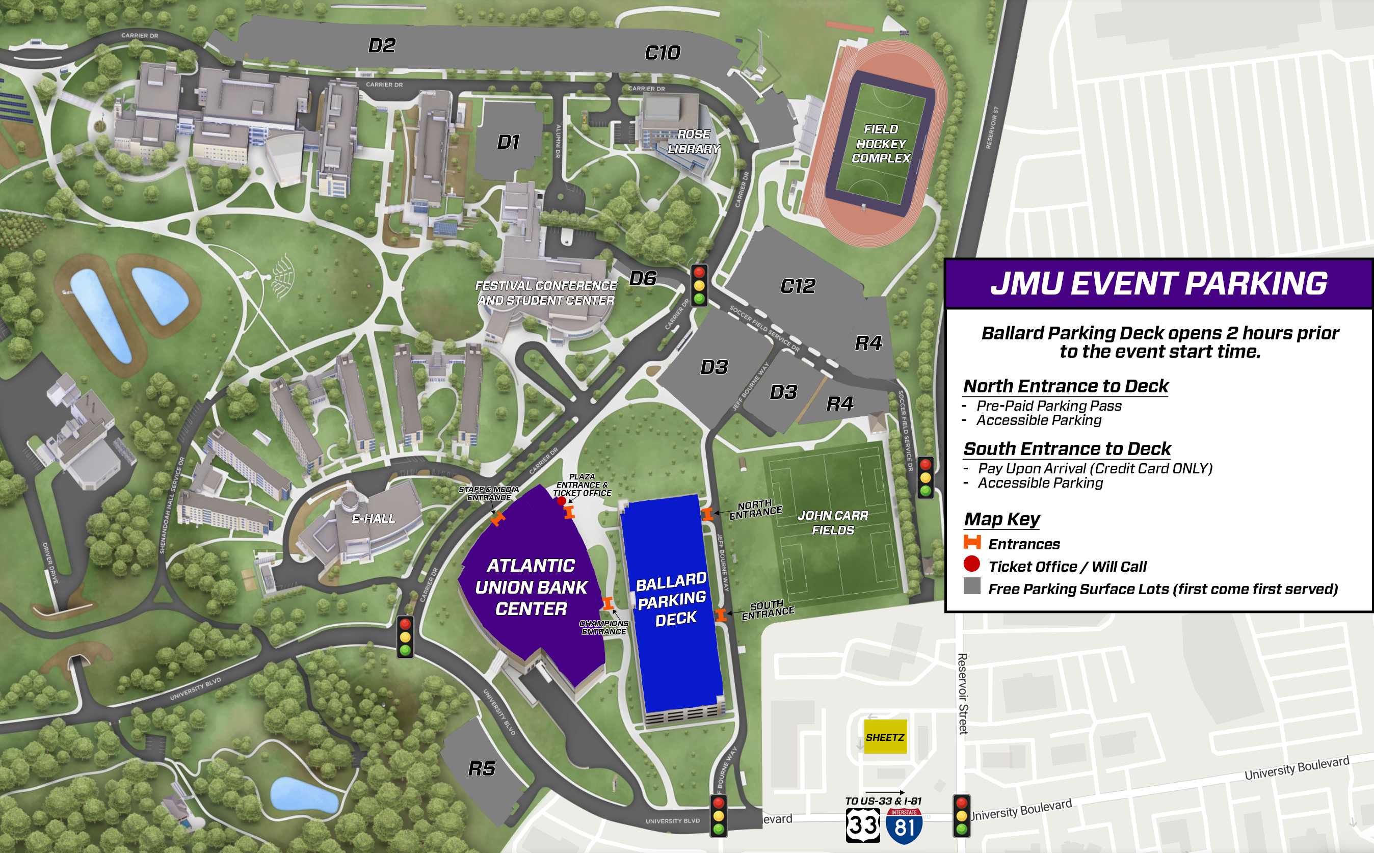 Parking Map for JMU Events for the Ballard Parking Map